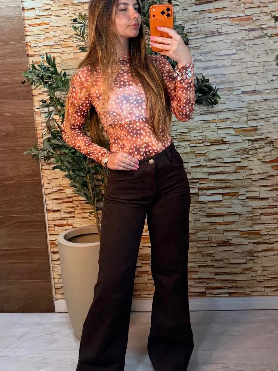 Calça wide jeans marrom