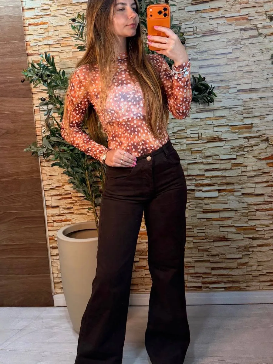 Calça wide jeans marrom